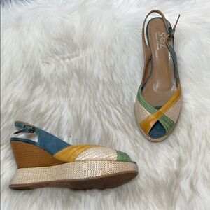 Sol Brazil Pastel Leather Wedge Slingbacks Sz ‎ 7